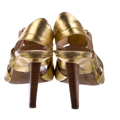 Jerome C. Rousseau Gold Metallic Leather Strappy Slingback Heels Women Size 7 37