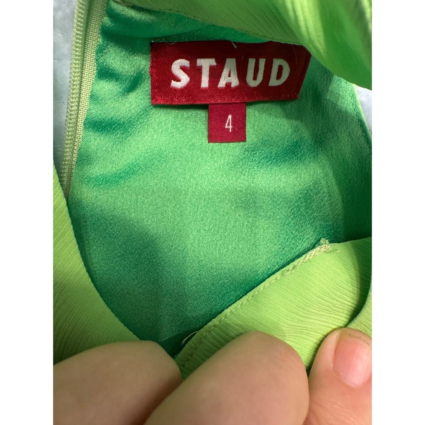 STAUD Women's Lime Green Halter Mini Dress Ruched Fitted Sleeveless Party size 4