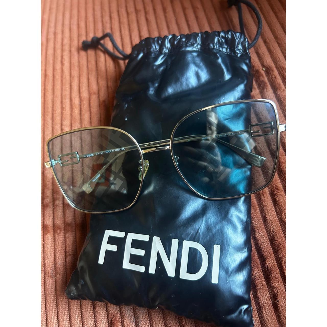 Fendi FF40013U Gold Square Sunglasses Brown Gradient FF Monogram Logo Italy