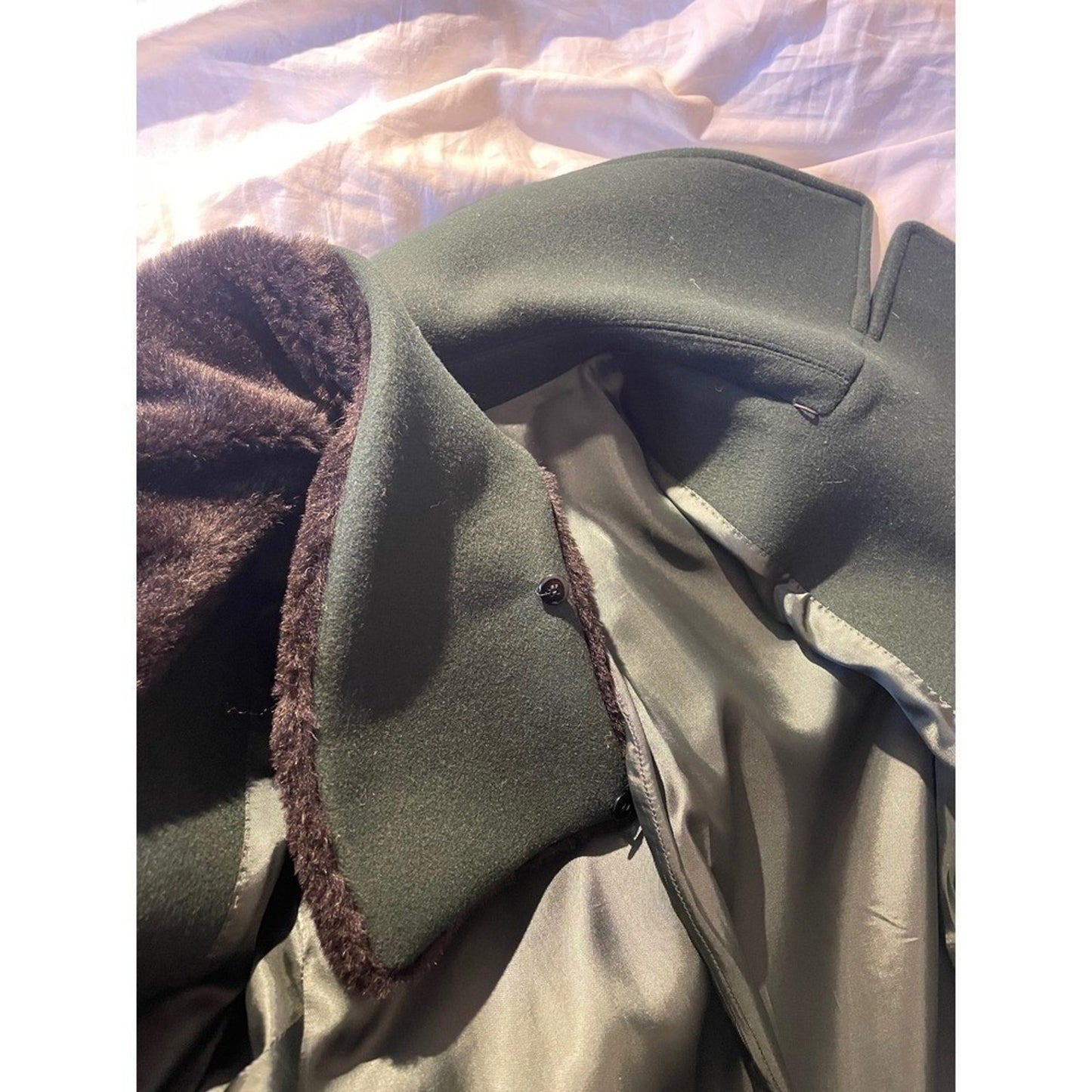 Acne Studios Dark Green Wool Blend Coat Fur Collar Button Front Size 36/4-6