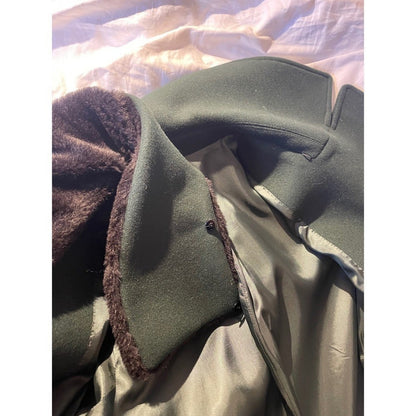 Acne Studios Dark Green Wool Blend Coat Fur Collar Button Front Size 36/4-6