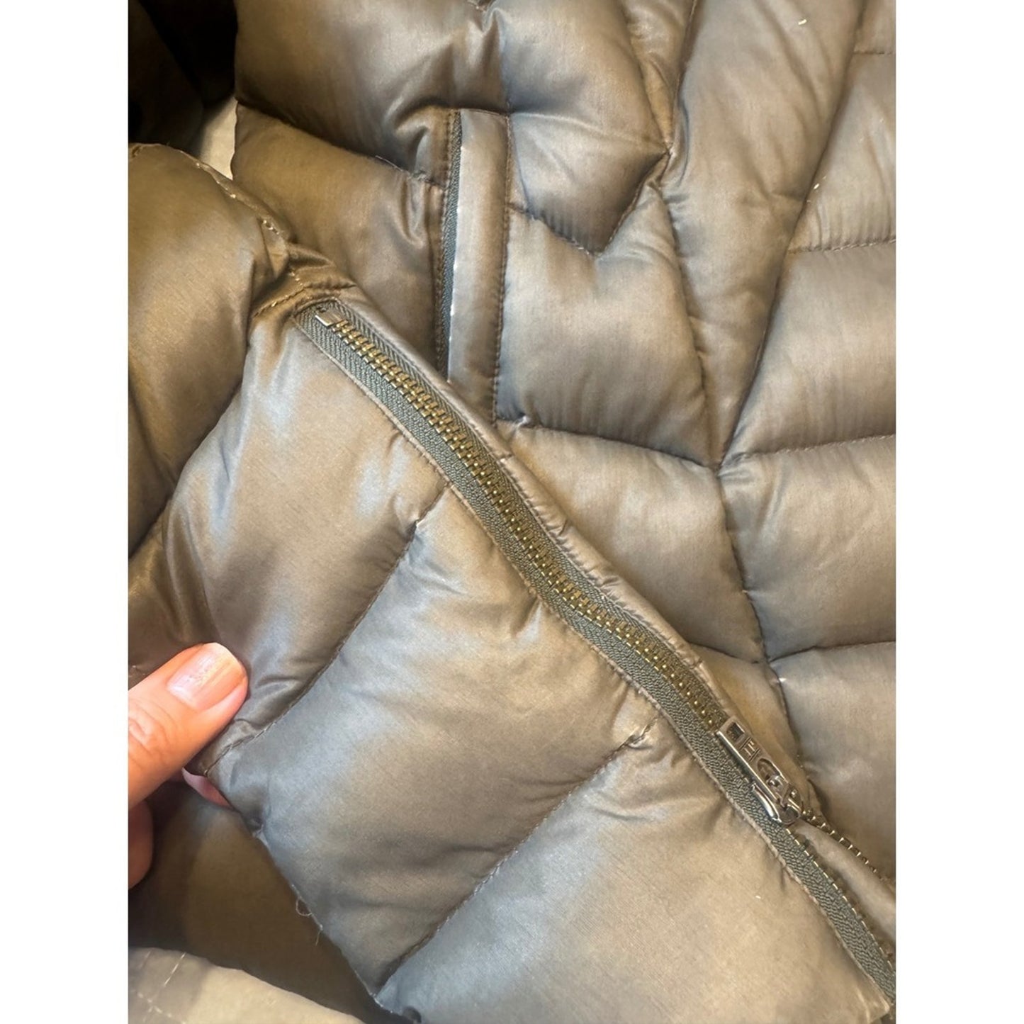 Helmut Lang Gray Down Puffer Jacket with Hood Asymmetrical Zip Womens Small S
