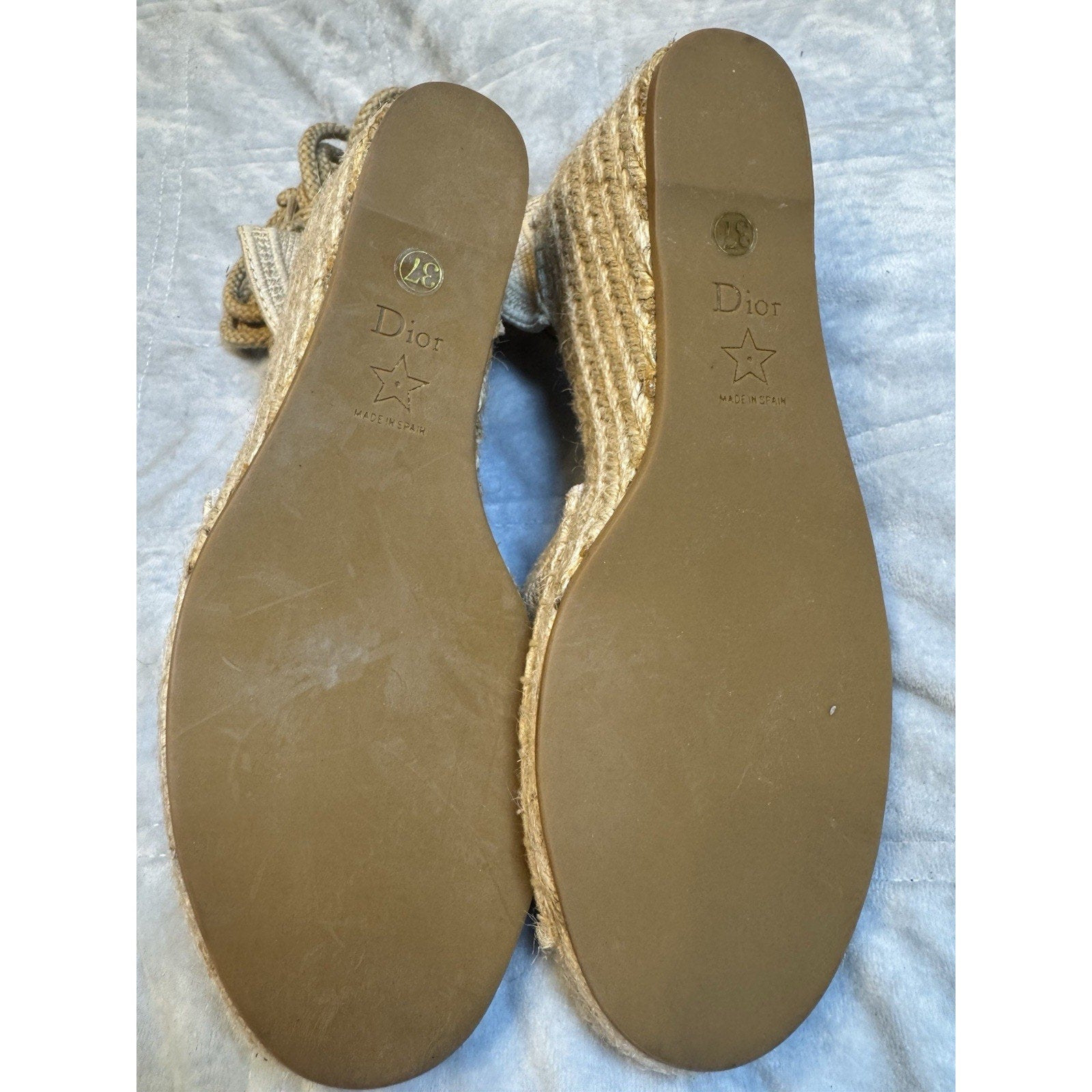 Christian Dior Paris Embroidered Espadrille Wedge Sandals Beige Size 39 EU 9