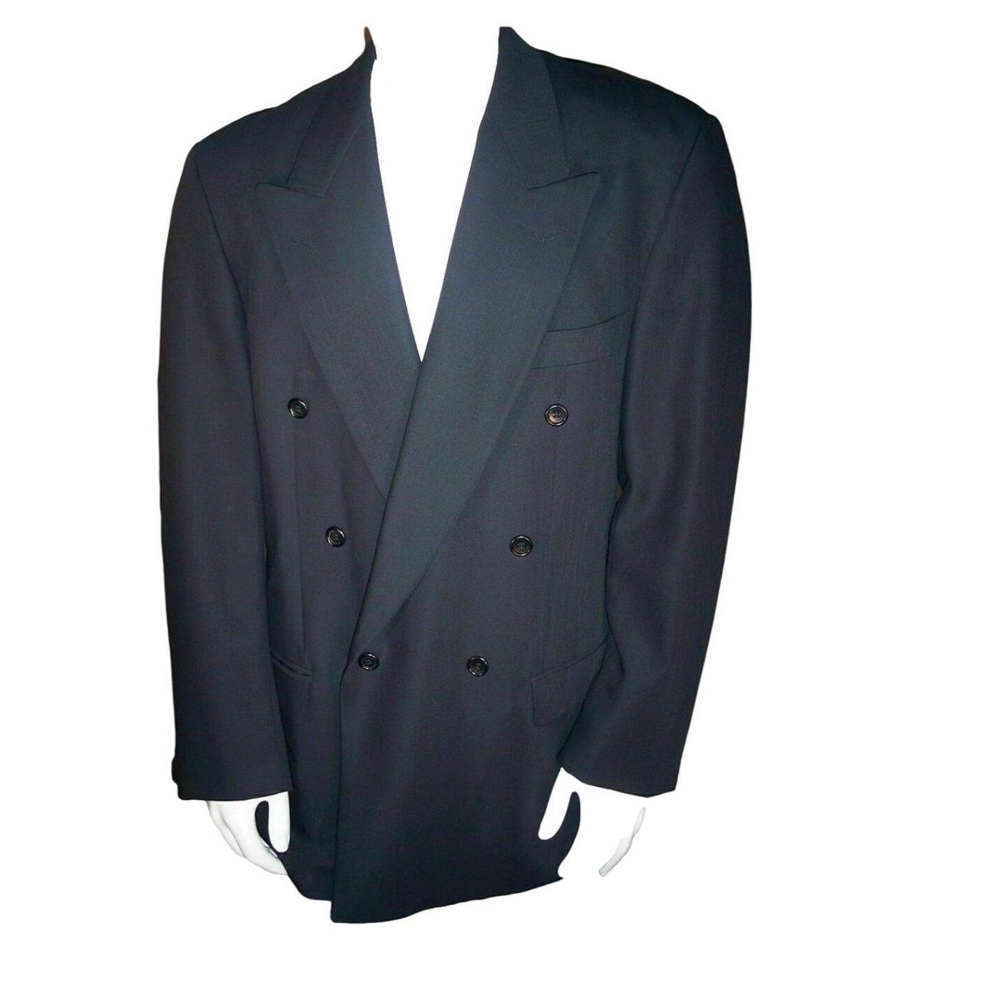 HUGO BOSS Super 100 Wool Double Breasted Blazer Black Mens44R