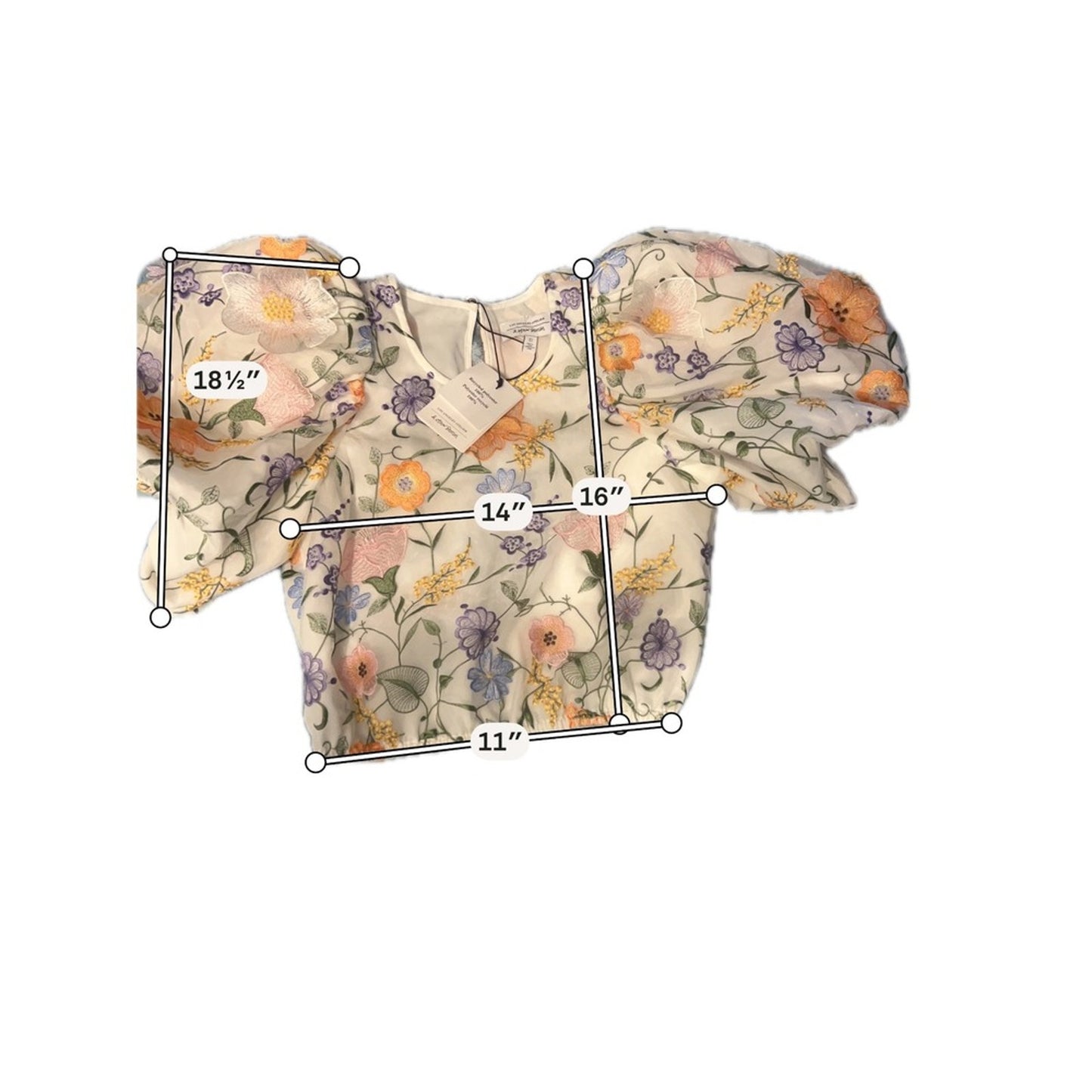 NWT & Other Stories Floral Embroidered Puff Sleeve Cropped Blouse White Size 8