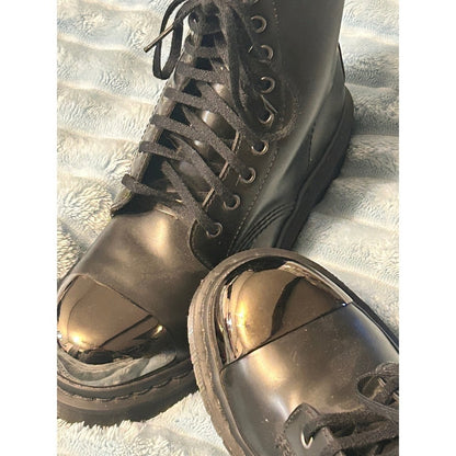 Dr Martens 1460 Bex Black Leather Metal Cap Toe Lace Up Boots Size US M 6