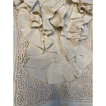 Sheri Bodell 100% Silk Ruffle Mini Dress • Cream Boho Lace • Party / Resort XS