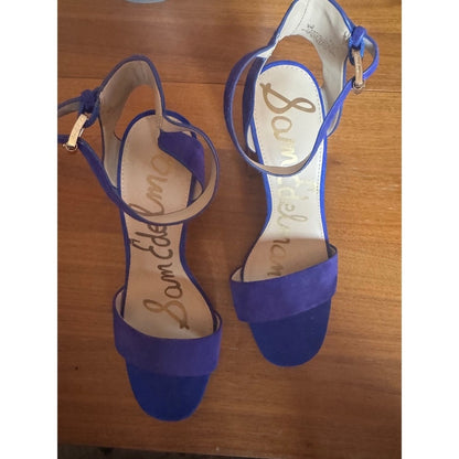 Sam Edelman Yaro Block Heel Ankle Strap Suede Sandals Cobalt Blue Party Shoes