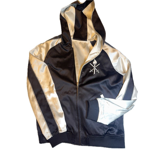 Opening Ceremony Satin Reversible Bomber Jacket Black Ivory Embroidered Logo XL