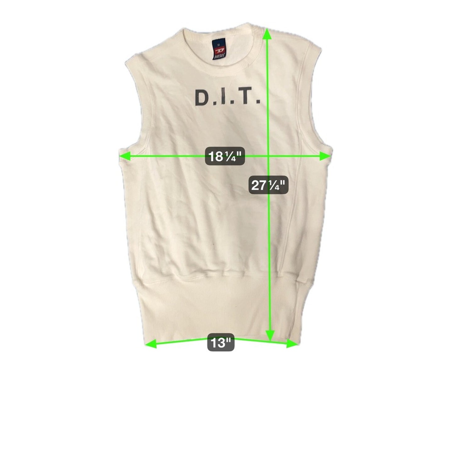 Diesel DIT Sleeveless Sweatshirt Top Cream White Crew Neck Mens Size M