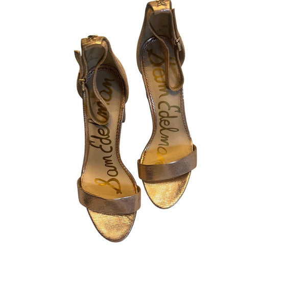 Sam Edelman Gold Metallic Ankle Strap Heels Women&