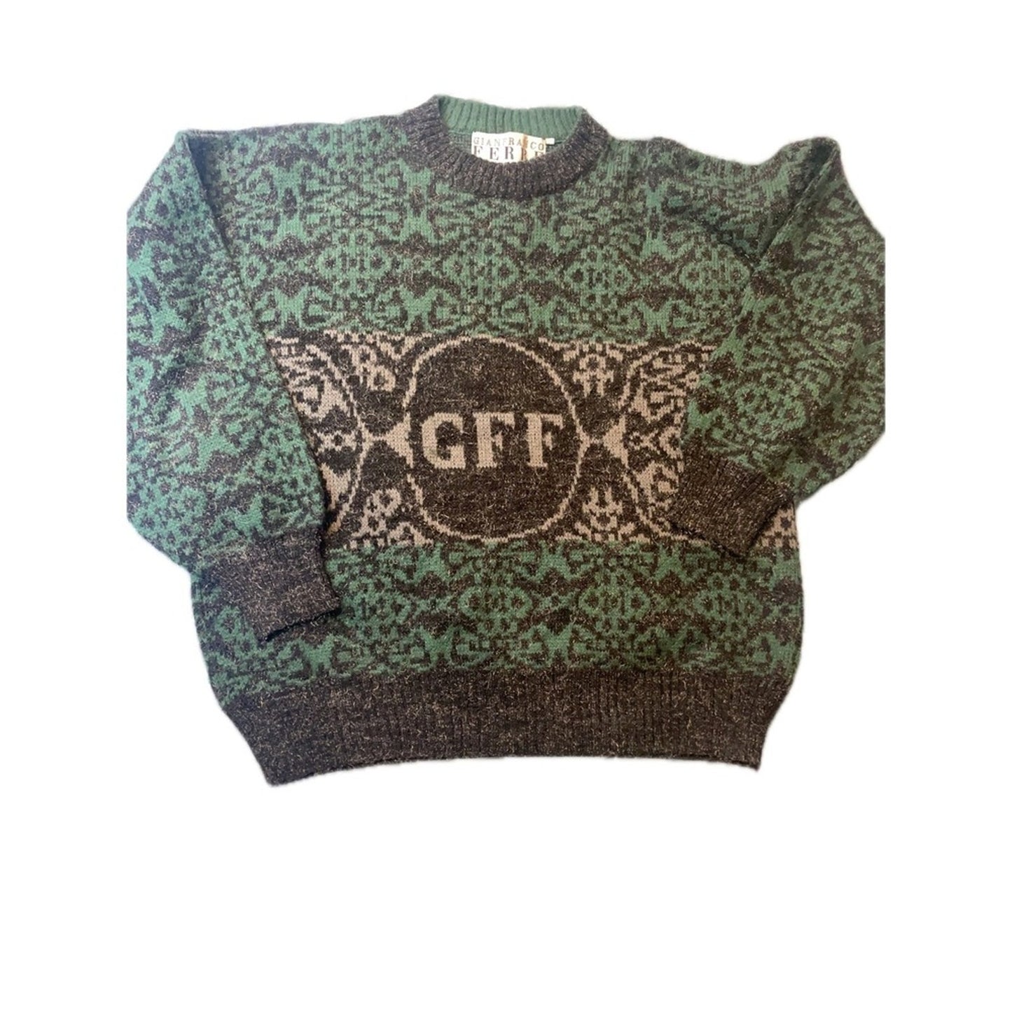 Gianfranco Ferre GFF Knit Sweater Green Geometric Pattern Menswear