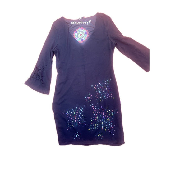 Desigual Black Cutout Dress with Colorful Mandala Print – Size M (US 6–8)