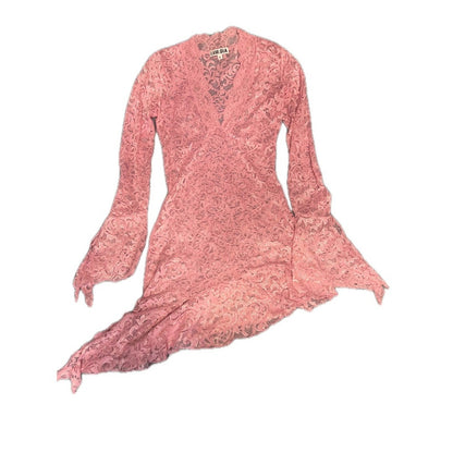 I.AM.GIA Lace Bell Sleeve Asymmetrical Mini Dress Women L Pink Excellent Sheer