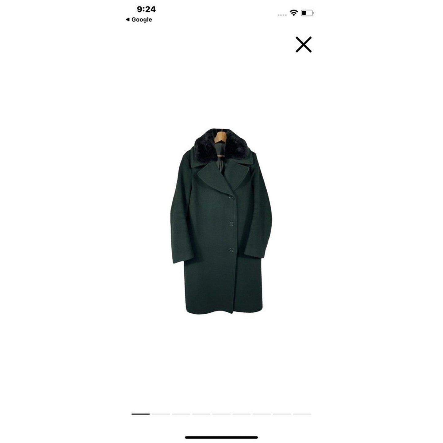 Acne Studios Dark Green Wool Blend Coat Fur Collar Button Front Size 36/4-6