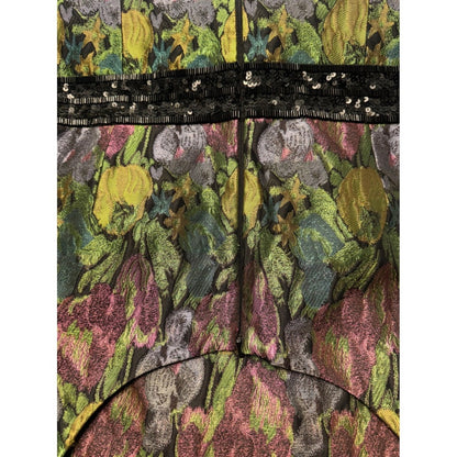 Carmen Marc Valvo Collection Floral Jacquard Dress Black Sequin Waist Size 10