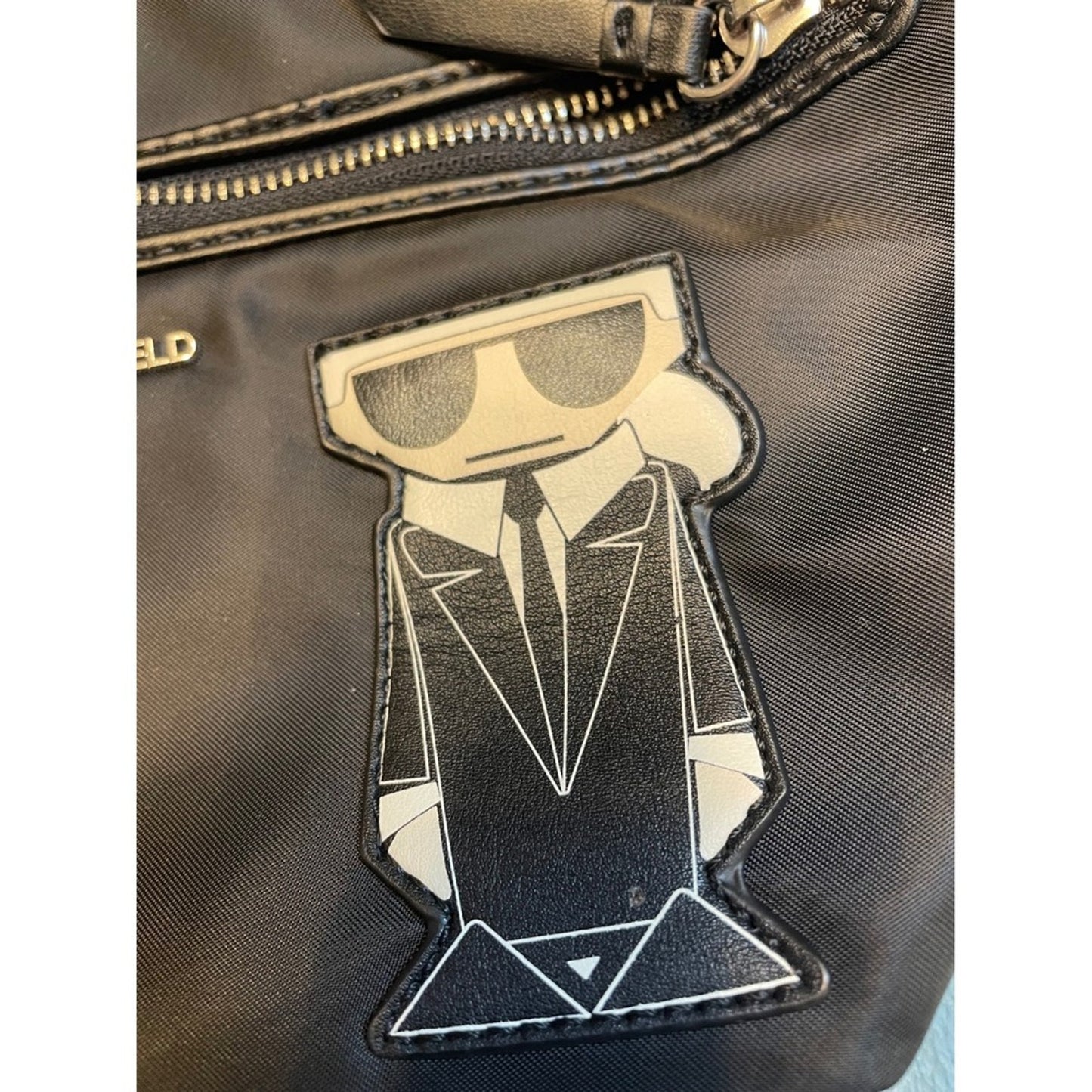 Karl Lagerfeld Paris Black Nylon Fanny Pack Belt Bag Karlito Charm Adjust Strap