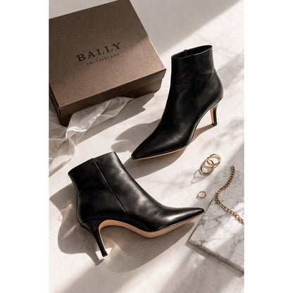 Bally Dhara Black Calf Leather Ankle Boots US 7.5 EU 38 Made in Italy