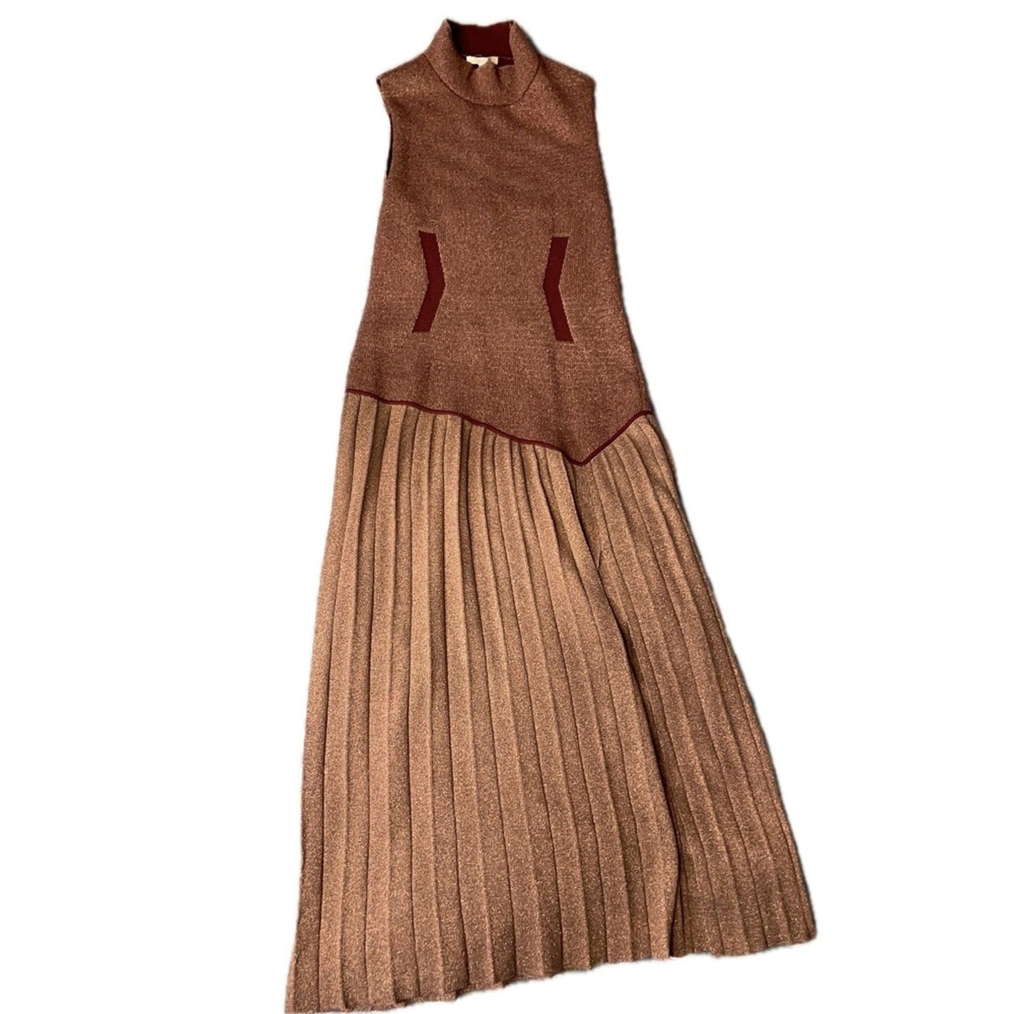 DAGMAR Metallic Knit Mock Neck Sleeveless Pleated Maxi Dress Size M
