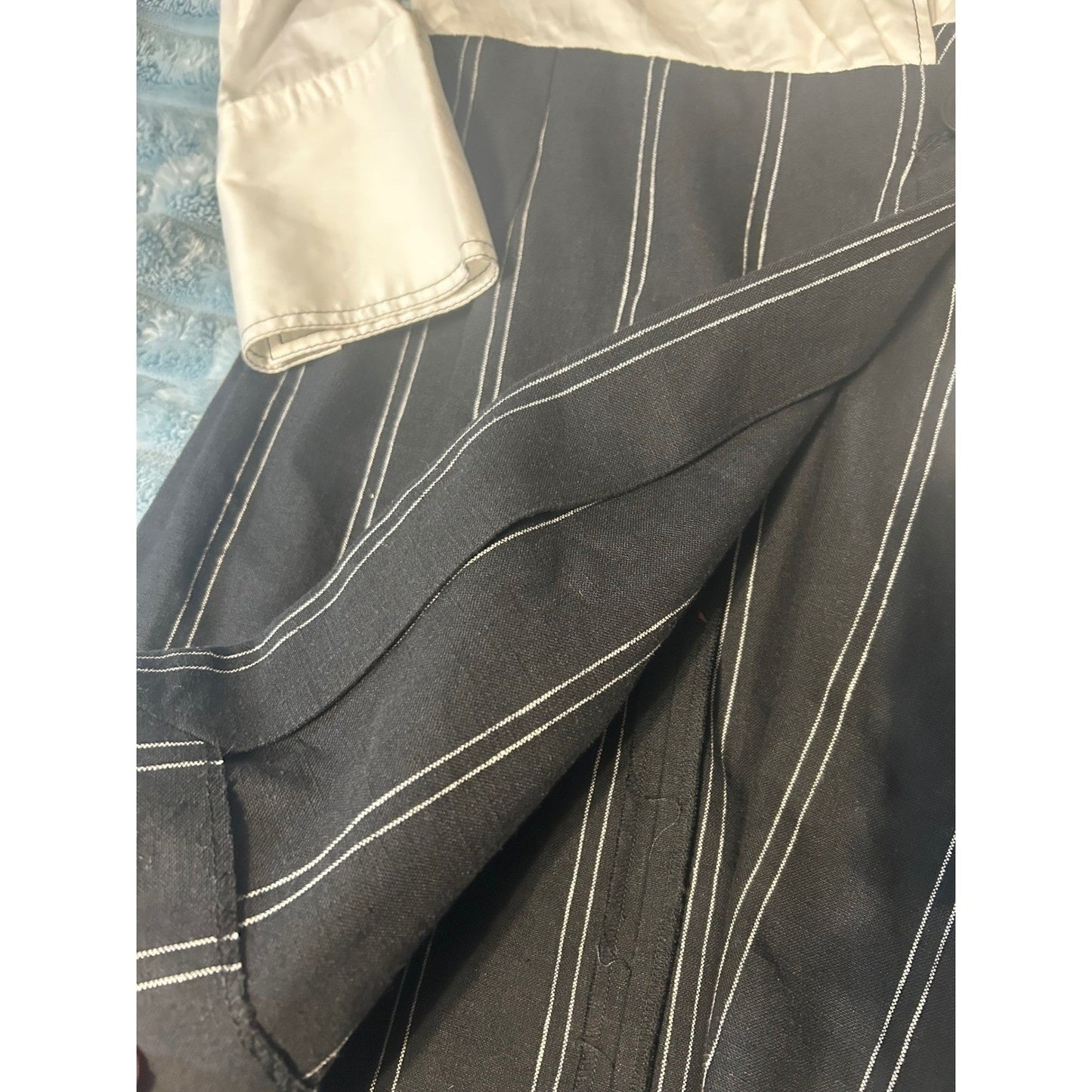 Sandro Paris Black White Pinstripe Asymmetrical Wrap Dress