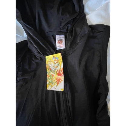 Ed Hardy Black Sleeveless Hooded Ruched Dress Embroidered Dragon Phoenix Size XL