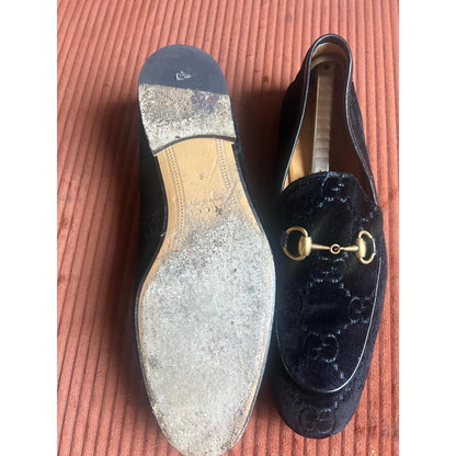 Gucci Jordaan Horsebit Loafers Black GG Monogram Velvet 430088 Mens 8