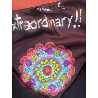 Desigual Black Cutout Dress with Colorful Mandala Print – Size M (US 6–8)