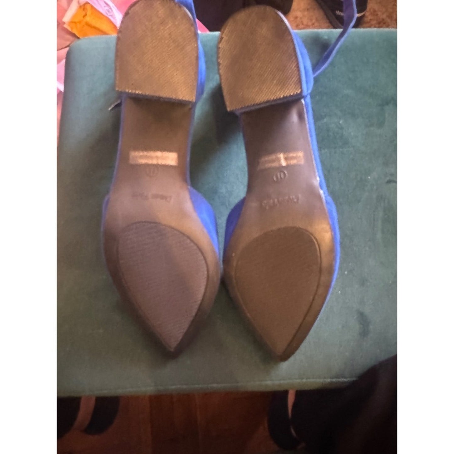 Dream Pairs Women's Blue Suede Pointed Toe Ankle Strap Block Heels Size 11