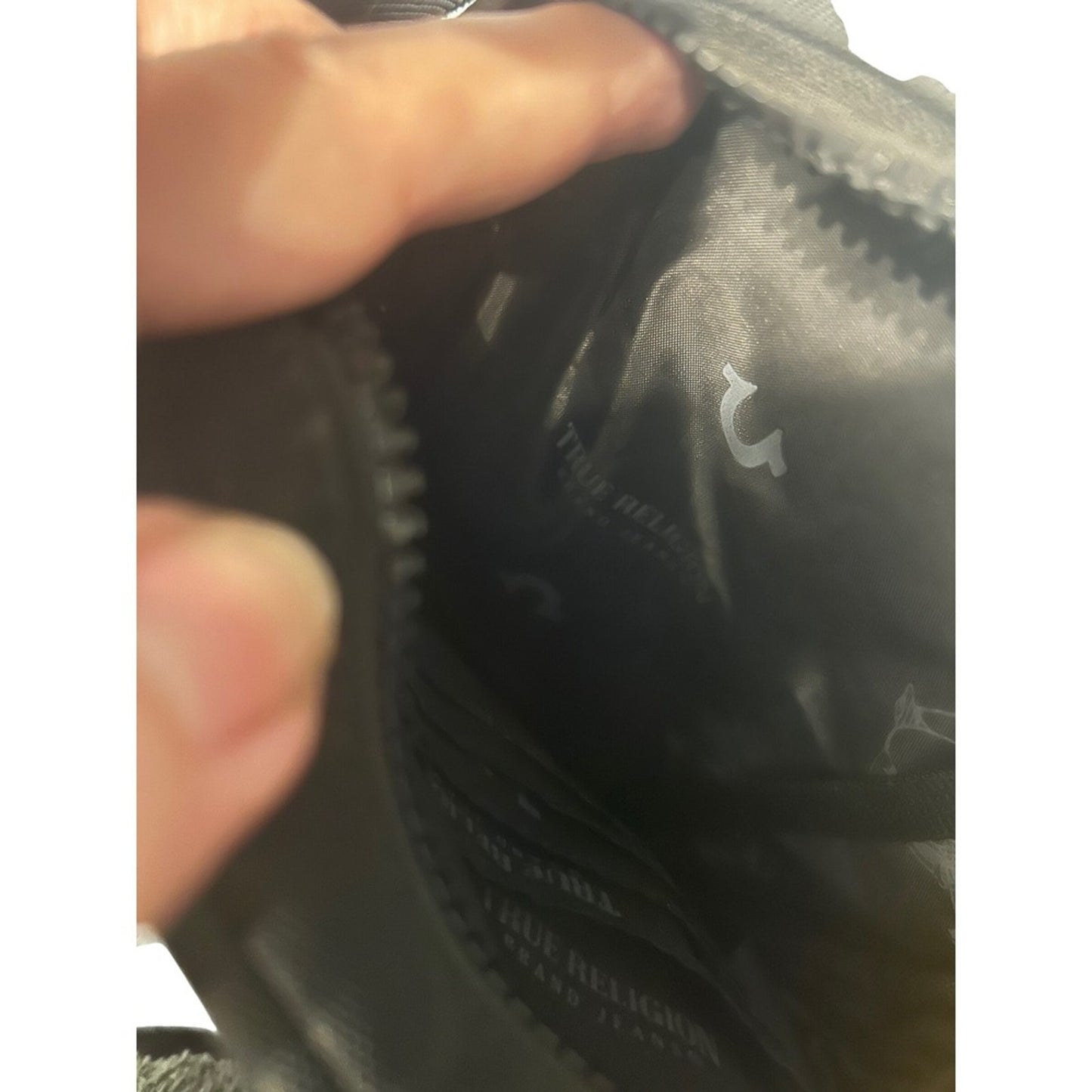 True Religion Crossbody Bag Mens OS Black Excellent Canvas Buddha Patch Zip Bag