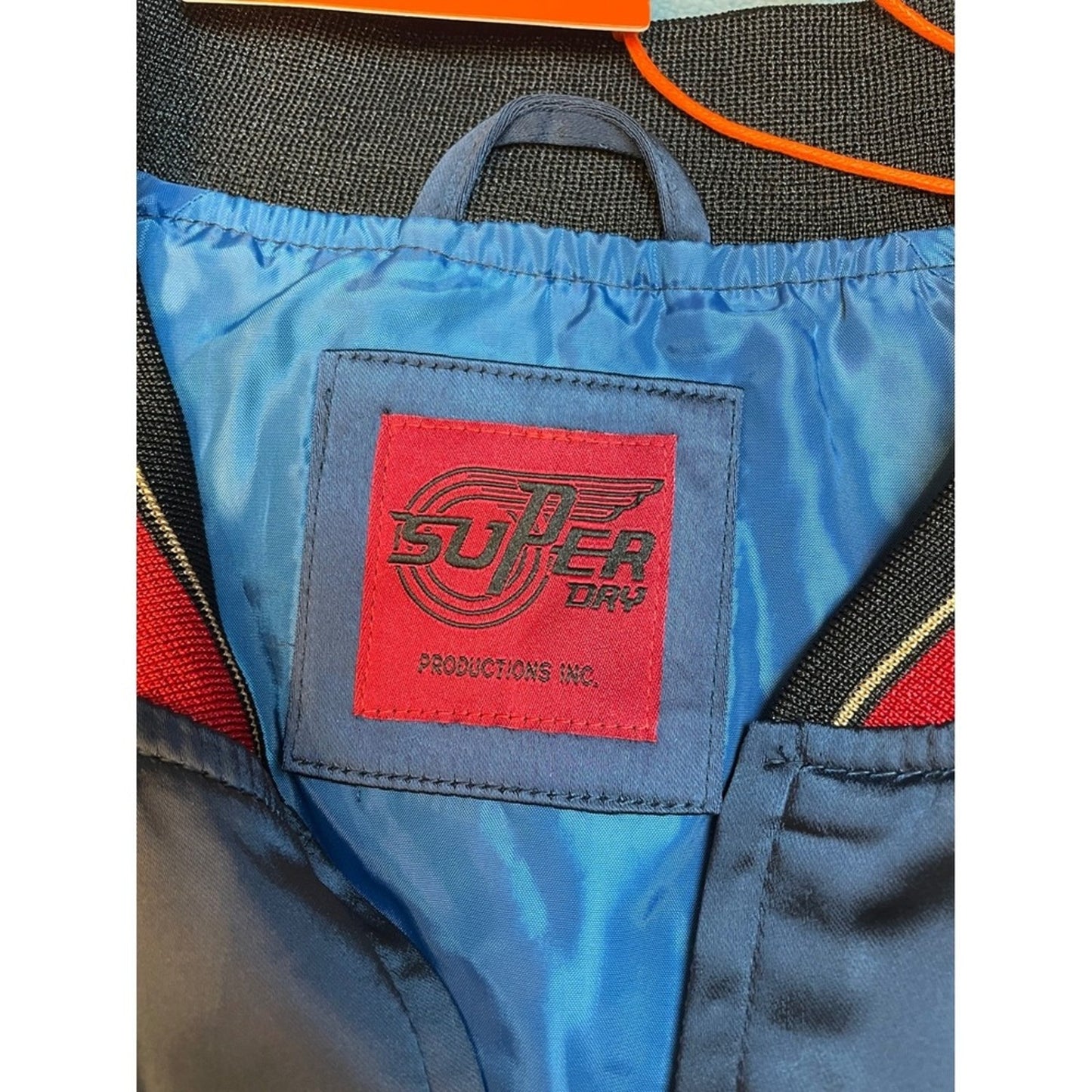 Superdry Mens Bomber Jacket Blue Satin Eagle Embroidery Los Angeles CA Size M