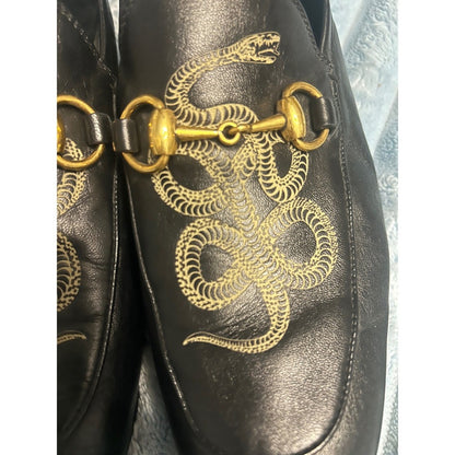 Gucci Kingsnake Horsebit Loafers Mens 8 Black Leather Jordaan  Good Embroidered
