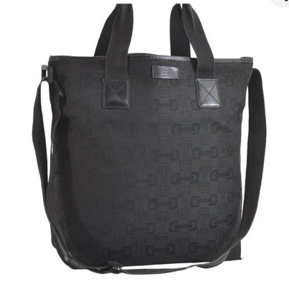 Gucci Horsebit Black Canvas Tote — Vintage Classic Style