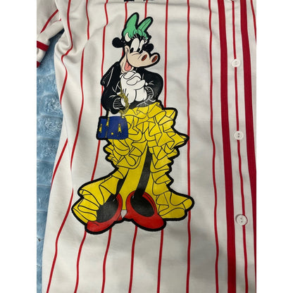 MOSCHINO H&M Disney Goofy Mickey Mouse Baseball Jersey Shirt Red White Striped