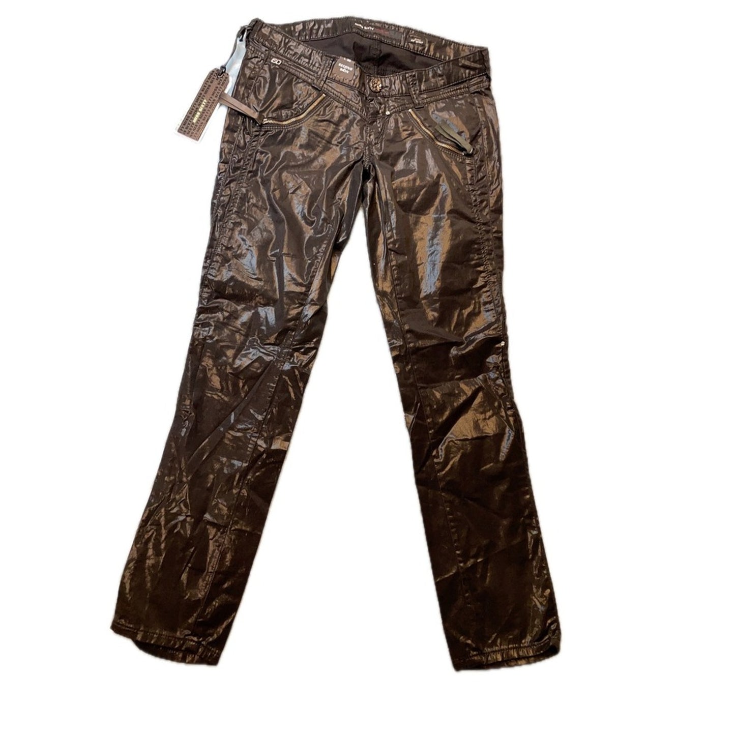 Miss Sixty Second Skin Pants Women's Black Shiny Zipper Detail Size L 30