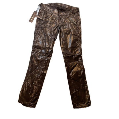 Miss Sixty Second Skin Pants Women's Black Shiny Zipper Detail Size L 30