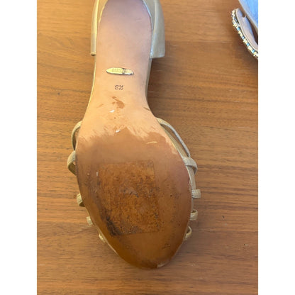 Badgley Mischka Gold Crystal T-Strap Stiletto Heels Womens 9.5 Formal Wedding