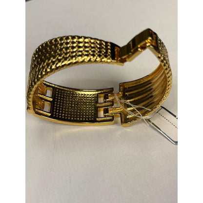 Gold-Tone Rhinestone Wide Hinged Cuff Bracelet