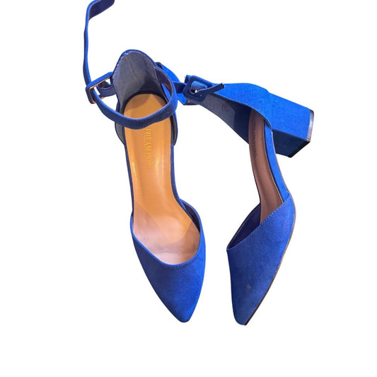 Dream Pairs Women's Blue Suede Pointed Toe Ankle Strap Block Heels Size 11