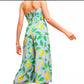 Anthropologie Maeve Blue and‎ Green Geometric Lemon  Strapless Jumpsuit