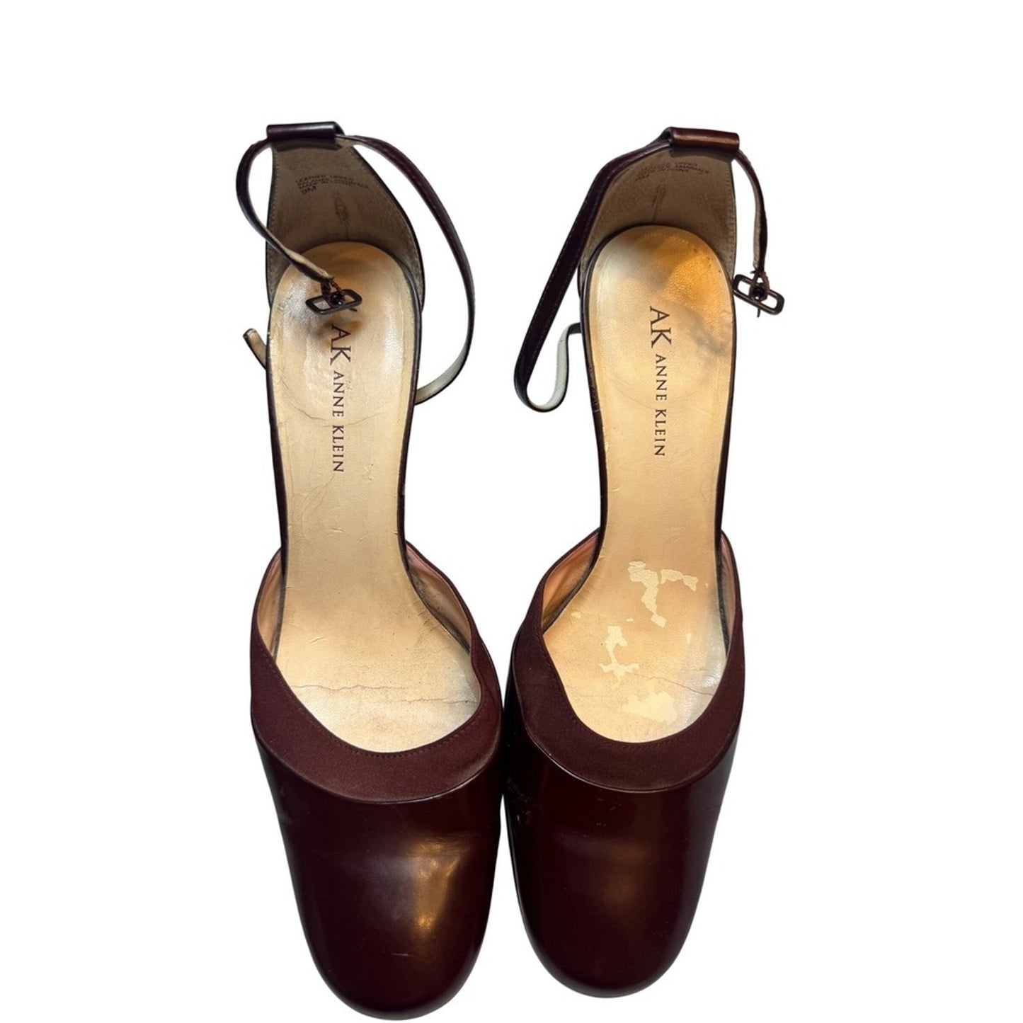 AK Anne Klein Burgundy Leather Ankle Strap Heel Pumps Shoes Women's Size 9M