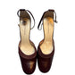 AK Anne Klein Burgundy Leather Ankle Strap Heel Pumps Shoes Women&