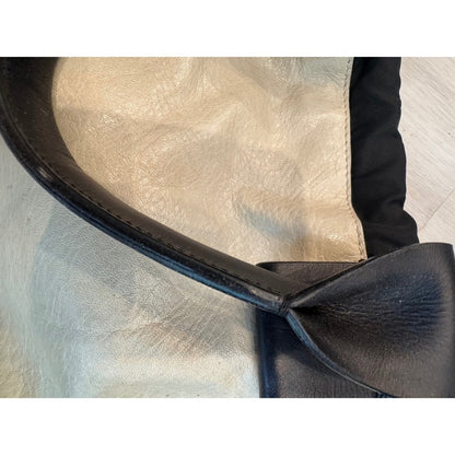 Lanvin Paris Leather Bow Accent Hobo Bag Cream Black Gold Hardware