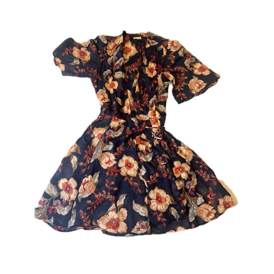 Reformation Floral Wrap Mini Dress Navy Orange Cream Flowers Women’s Size Small