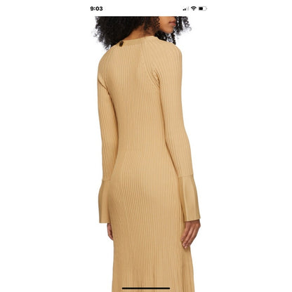 Proenza Schouler Ribbed Knit Long Sleeve Maxi Cardigan Dress Mustard Yellow S