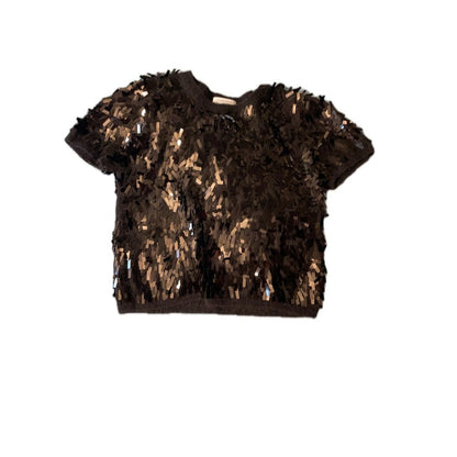 Other Stories Black Sequin Fringe Knit Sweater Top Short Sleeve Crew Neck size M