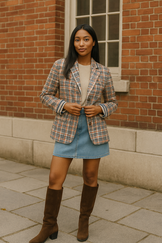 Free People Plaid College Prep Blazer Jacket S Patchwork Paisley Lined
