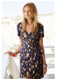 SEZANE Blue Floral Metallic Wrap Dress Short Sleeve Silk Lurex S 4