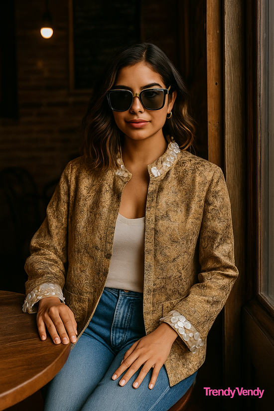 Dolce & Gabbana Gold Brocade Jacket w/ Mother-of-Pearl Detail (IT 46 / US 10)