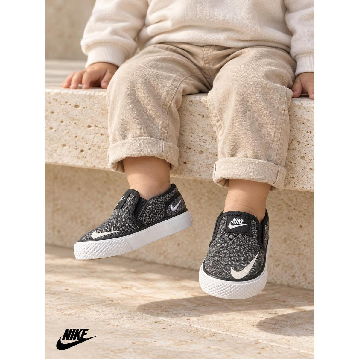 Nike Court Legacy Black White Toddler Slip-On Sneakers Size 3C