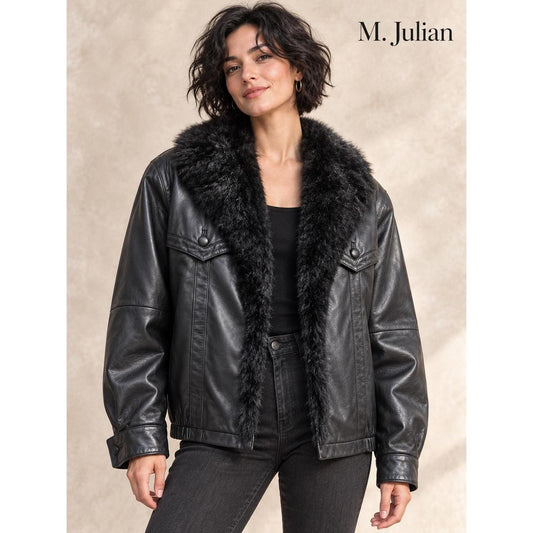 M. Julian Vintage Black Leather Jacket Removable Fur Vest Men's Size 36